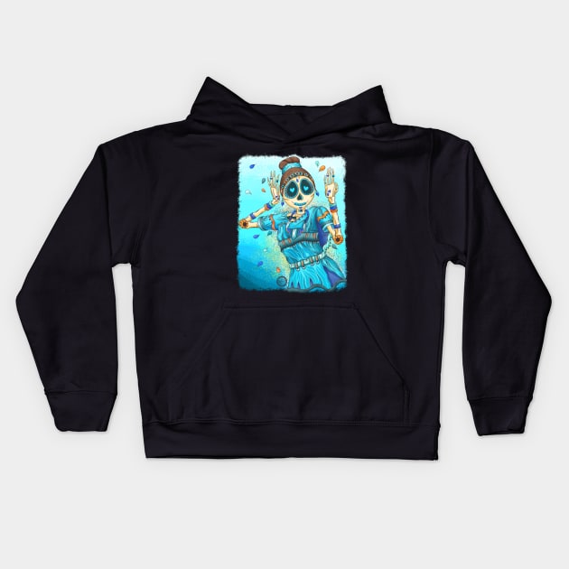 Cute Skeleton Lady - Dia De Los Muertos - Bharatanatyam Classical Indian Dancer Kids Hoodie by Scriptnbones